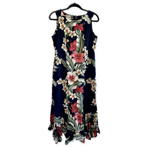 HILO HATTIES  Blue Floral Hawaiian Dress  Size 12
